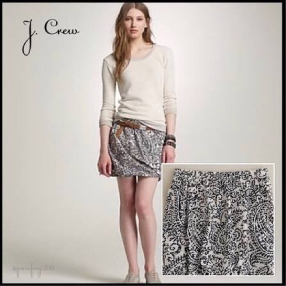 Vintage J. Crew Women's tan & navy Paisley bubble Mini Skirt